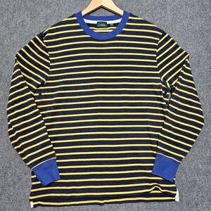 J Crew Rugby Heavy Striped 100% Cotton Elbow Patch Crew Neck Shirt Long Sleeve L